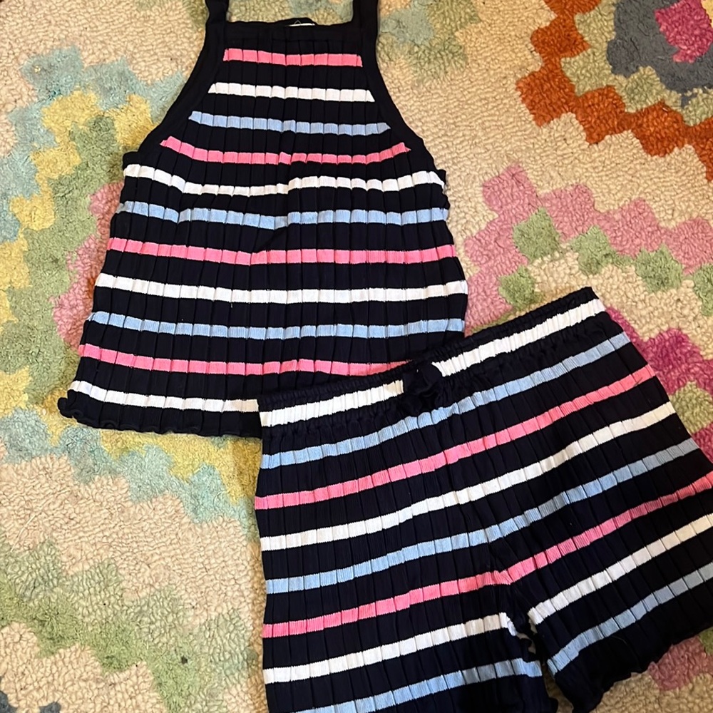 H&M SET. RIBBED. SUMMER BLUE STRIPED TANK